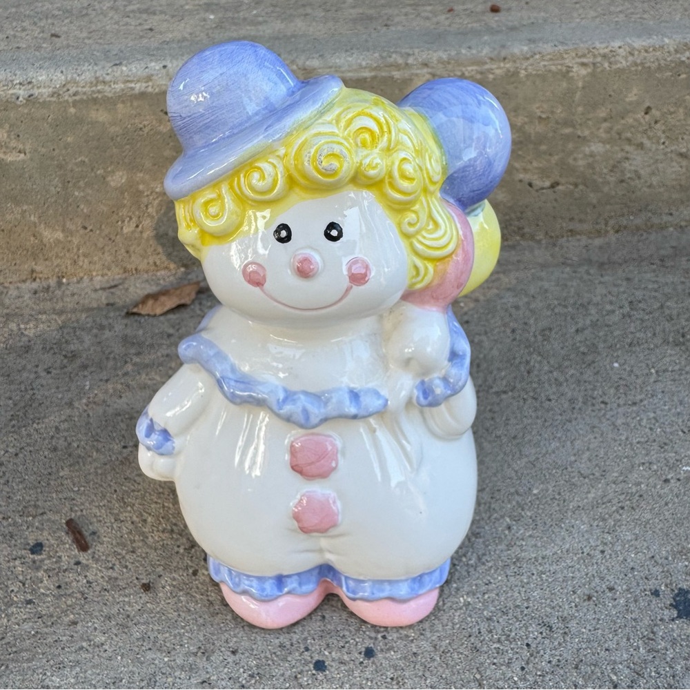 VTG Small Clown Piggy Bank Pastel Circus Decor Whimsical